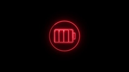 Poster - Red Neon Battery Icon Animation On Black Background