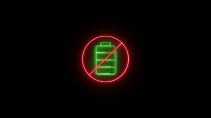 Poster - Empty Battery Indicator Neon Glow On Black Background