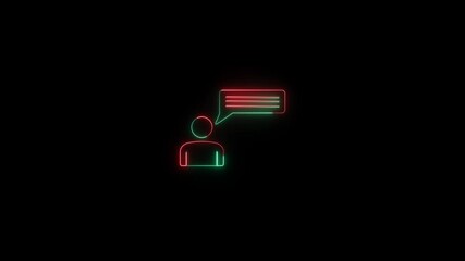 Fototapete - Neon Person With Speech Bubble On Black Background. Communication glows as a neon person begins to speak. Neon person lights up with a speech bubble in air.