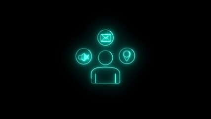 Poster - Neon Communication And User Profile Icons On Black Background.Communication and user profile icons glow with clarity. The icons reflect interaction and personal details.