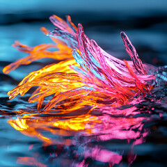 Poster - Abstract water art in vibrant hues of orange pink and blue. This imagery inspires creative visual projects graphic design websites and digital art applications.
