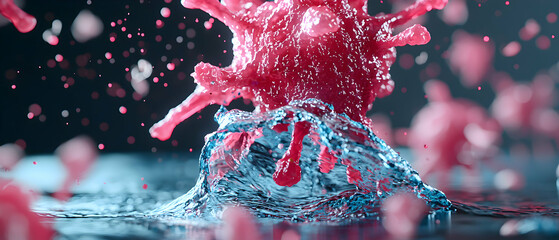 Poster - abstract depiction of a virus or biological entity surrounded by water. potential use for medical or