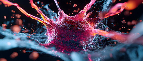 Poster - a detailed artistic rendering of a cell or biological structure with vibrant colors and flowing elem