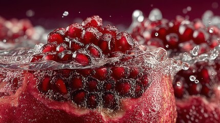Poster - Close-up of a pomegranate fruit immersed in water with water droplets