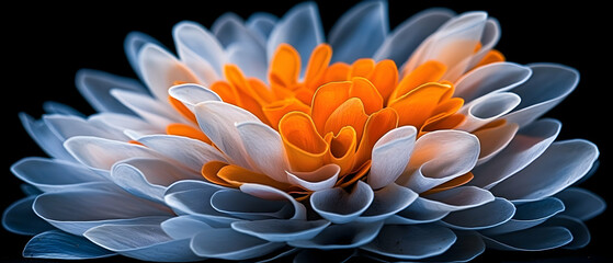 Poster - A macro shot of a vibrant flower. Its petals display a gradient of blue and orange hues a beautiful natural display. It is perfect for wall art.
