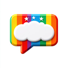 Wall Mural - Colorful speech balloon with rainbow stripes and cloud shape, symbolizing communication and inclusivity