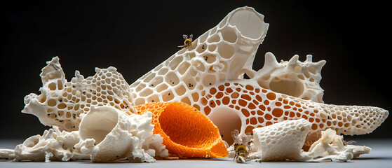 Poster - A stunning macro photo featuring intricate honeycomb structures and miniature bees. Perfect for nature-themed art or educational materials. 