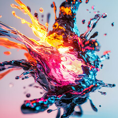 Poster - This image is of an abstract colorful liquid splash. It could be used as a modern design element in various creative projects.