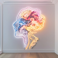 Poster - Neon brain art on a wall creating a colorful artistic expression. A modern way to show the mind. Great for psychology clinics.
