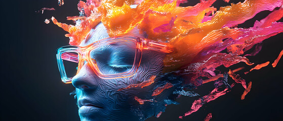 Poster - abstract digital art piece depicting a face with energy bursting outward. suitable for conceptual or
