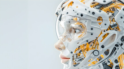 Poster - a futuristic cyborg face merging human features with mechanical components. perfect for ai concept a