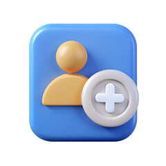 Poster - High quality 3d rendering icon illustrates the concept of add user on a blue rounded background for web design