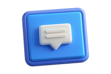 Poster - High quality 3d rendering icon of a blue square with a white speech bubble communication sign isolated