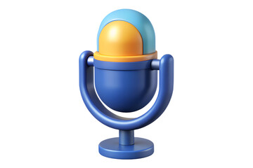 Poster - High quality 3d rendering icon of a colorful podcast microphone for broadcasting and recording in bright blue and yellow tones with background