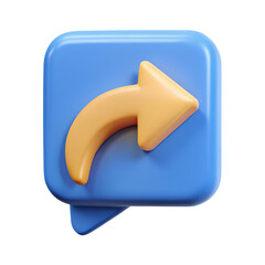 Poster - Share icon in blue speech bubble with orange arrow high quality 3d rendering icon