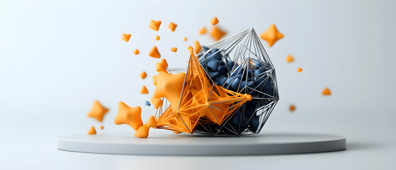 Poster - abstract geometric shapes in orange and silver blue colors. visual design concept suitable for websi