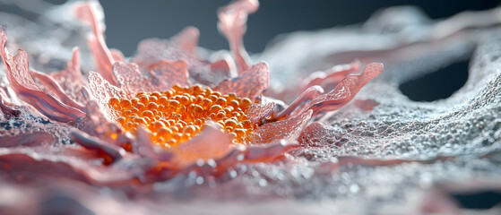 Poster - A close-up macro image of a biological structure with organic shapes. It could represent cell division or a plant part. The image has a captivating artistic appeal.
