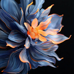 Leinwandbilder - A mesmerizing digital flower in vibrant blue and orange hues. It's perfect for artistic projects decorative prints and wallpaper designs. Enjoy its alluring aesthetic.