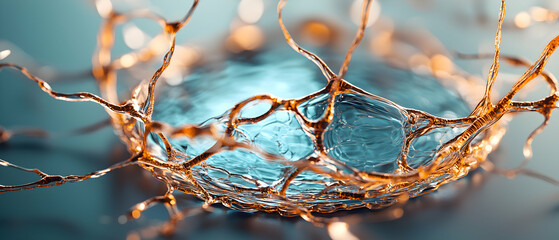 Poster - An abstract image featuring flowing liquid gold and cool blue tones. Use this art piece to create captivating wallpapers and artistic designs for various projects.