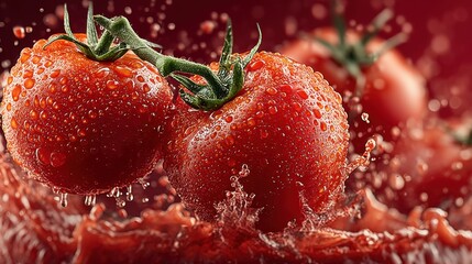 Poster - Fresh, juicy tomatoes with water droplets creating a vibrant splash effect.