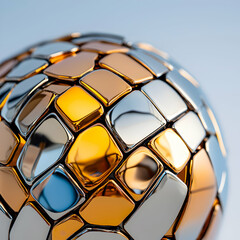 Poster - A metallic sphere with a mosaic design. Its shiny surfaces reflect light making it visually striking. This could be a unique decorative item or abstract art.
