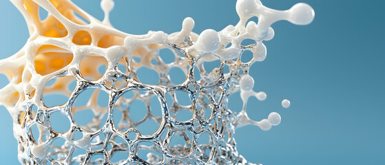 Fototapete - Abstract art featuring a dynamic splash-like structure in cream and silver tones. Great for science tech or cosmetic packaging. It is a modern eye-catching design.