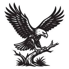 eagle landing on tree branch vector illustration