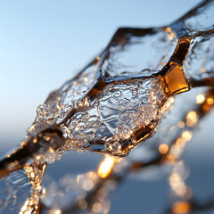 Poster - close-up photo of ice or frozen water droplets. captures light reflections. could be used for visual