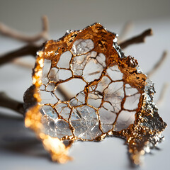 Poster - An artistic arrangement of gold foil and clear crystal. Ideal for decorative accents or unique jewelry design. A beautiful display of textures and light.