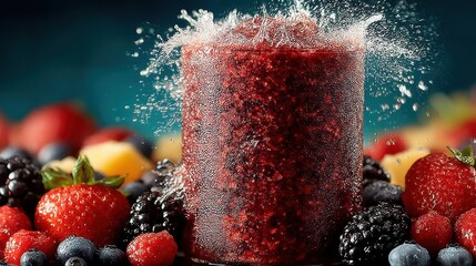 Poster - Refreshing Berry Smoothie with Splash and Fresh Berries in a Vibrant Arrangement