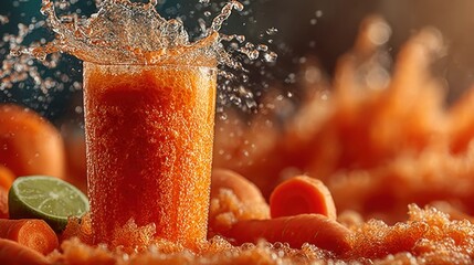 Poster - Refreshing carrot juice splash with lime and carrots for a healthy drink