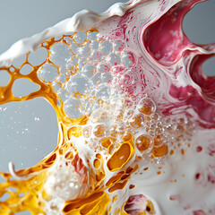 Poster - An abstract macro shot showcasing vibrant colors textures and bubbles. Ideal for artistic backgrounds or creative design projects. It's visually captivating.
