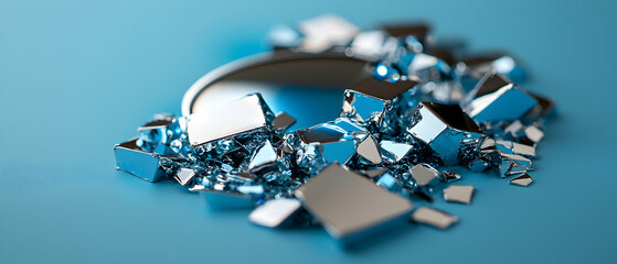 Poster - A captivating macro shot showcases fragmented reflective metallic objects. This image would suit a futuristic art or tech project promoting innovation and abstract concepts.