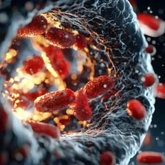 Poster - An artistic visualization of blood cells flowing through a vessel. It could be used in educational materials science or medical presentations.