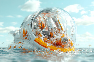 Poster - futuristic submarine design with a transparent bubble-shaped cabin. ideal for underwater exploration