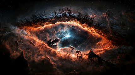 Poster - A cosmic eye gazing out from the universe a breathtaking view of nebulae and stars suitable for posters and science fiction art.
