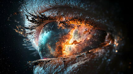 Poster - A stunning eye reflects the cosmos a visual representation of infinite possibilities. Great for wall art and digital backgrounds inspiring a sense of wonder.
