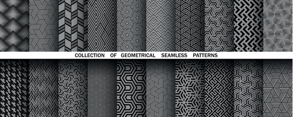 Leinwandbilder - Geometric set of seamless black and gray patterns. Simple vector graphics