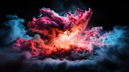 Poster - A vibrant nebula bursts across a dark expanse. Ideal for desktop backgrounds or album art. Use this as a striking visual. 
