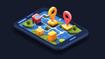 Poster - stylized isometric tablet illustration depicting navigation and