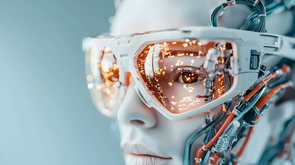 Poster - A futuristic image depicting a person with augmented reality glasses. Use this for science fiction book covers or tech-related visual marketing campaigns.