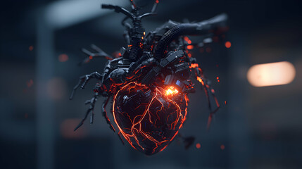 Poster - A digital heart concept. This image can be used in cyberpunk artwork or medical tech presentations. It symbolizes future medicine and technology's impact.