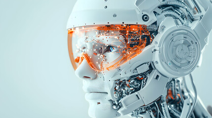 Poster - a futuristic cyborg head showcasing advanced technology. great for sci-fi themed illustrations or co