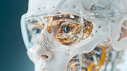 Poster - a futuristic cyborg eye enhanced with intricate circuitry. suggests advanced augmented reality or cy