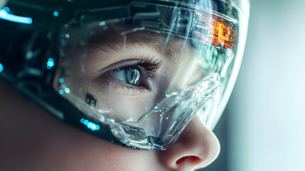 Poster - futuristic gaze with tech visor. immersive augmented reality or virtual environment. application: de