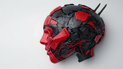 Poster - A striking 3D rendering of a robotic head. Use this image for science fiction art marketing or futuristic concept design. Explore innovation and tech.