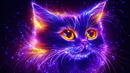 Wall Mural - EnigmaticFelineNebulaMesmerizingCelestialKittyCosmicCompanionRadiantPurrfectStarlightWhiskersGalacticGraceGlowingEyesAuraAdorableMysticalFriendEtherealPet