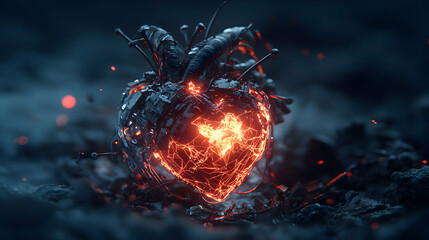 Poster - a futuristic mechanical heart glows with vibrant energy. this image could be used for science fictio