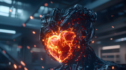 Poster - an intricate metallic structure encloses a glowing heart. this could be used for intros or album cov