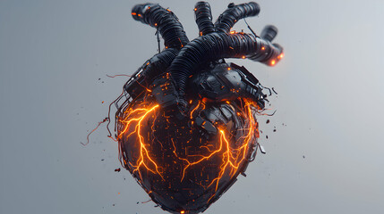 Poster - A futuristic mechanical heart glowing with energy. Great for sci-fi projects medical technology visualizations or digital art design. An intriguing and innovative concept.